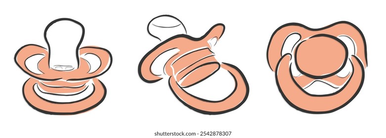 Hand drawn line art vector of Pacifier for kids. 