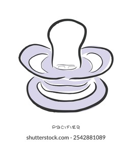 Hand drawn line art vector of Pacifier. Soother for comforting Infants.