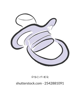 Hand drawn line art vector of Pacifier. Soother for comforting Infants.