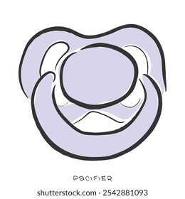 Hand drawn line art vector of Pacifier. Soother for comforting Infants.