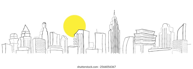 Hand drawn line art vector of urban landscape.