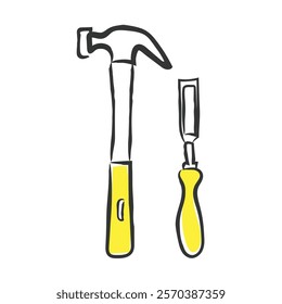 Hand drawn line art vector of tools. 