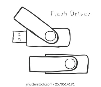 hand drawn line art vector of flash drives.