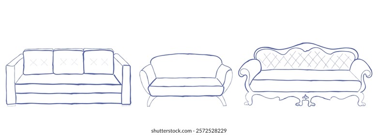 hand drawn line art vector of sofa seat. 