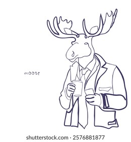 Hand drawn line art vector of a moose. Retro style free hand art. Cool doodles of animals.