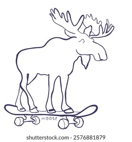 Hand drawn line art vector of a moose. Retro style free hand art. Cool doodles of animals.