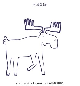 Hand drawn line art vector of a moose. Retro style free hand art. Cool doodles of animals.