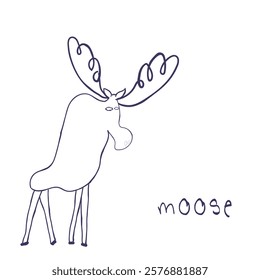 Hand drawn line art vector of a moose. Retro style free hand art. Cool doodles of animals.