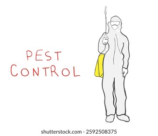 Hand drawn line art vector of a handyman. Pest Control Services poster