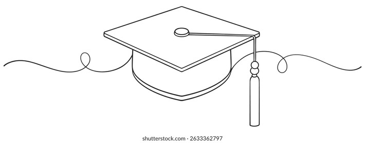 hand drawn line art vector illustration of graduation hat, graduation line art style vector illustration