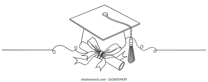 hand drawn line art vector illustration of graduation hat, graduation line art style vector illustration