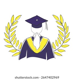 hand drawn line art vector of a woman from behind in her graduation robe. 