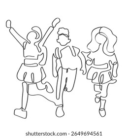 Vetor de arte desenhada à mão de crianças em idade escolar. De volta à arte da escola. Grupo empolgado de interpolações.