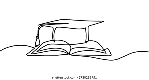 Dibujado a mano Ilustración vectorial de arte de línea de sombrero de graduación, línea de graduación Ilustración vectorial de estilo de arte.