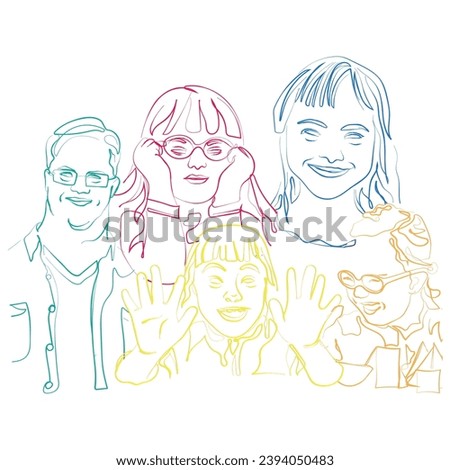 hand drawn line art vector of downs syndrome awareness art. genetic diseases and conditions day.