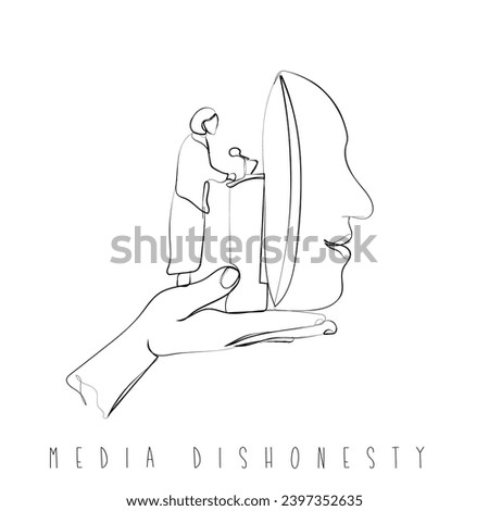 Hand drawn line art vector of Media Manipulation. Dishonesty and hoax vector art.
