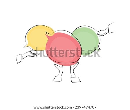 Hand drawn line art vector of people with opinions. Public opinion, mass media, manipulations, elections, communication concept