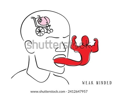 hand drawn line art vector of representation of a week minded person with harsh strong tongue.