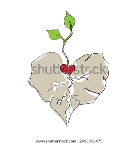 hand drawn line art vector of a stoned heart with a little alive heart with hope. Hope and Healing Concept