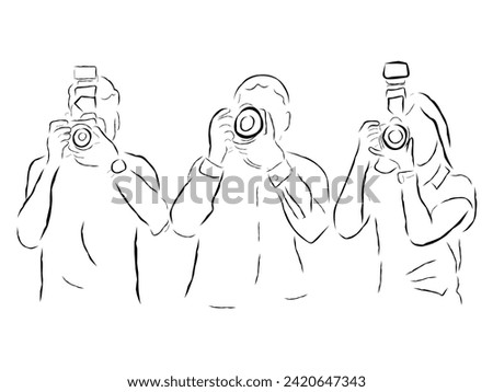 Hand drawn line art vector of Photographers. Photography as a profession poster art.
