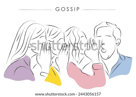 Hand drawn line art vector of people gossiping. Badmouthing and backiting someone. Dont gossip. Gossiping and rumors in corporate sector.