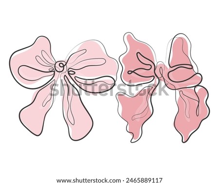 Hand drawn line art vector of coquette bows. Coquette girly elements.
