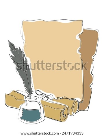 Hand drawn line art vector of Scroll. Ancient literature concept. Poet authors and writers elements.