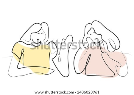 hand drawn line art vector of a fight between siblings. Disagreement in friends over mistake by the second friend.