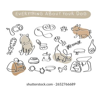 hand drawn line art vectors of a pet poster. A display of pet shop art