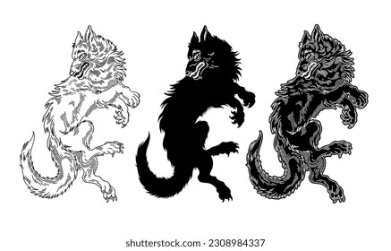 hand drawn line art wolf illustration