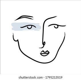 Hand drawn line art woman. Continuous line drawing, fashion, girl pretty face illustration.Self love and care concept.  Perfect for t-shirt print.