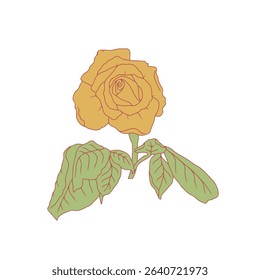Hand drawn line art yellow rose flower isolated on white background. romantic botanical vector illustration