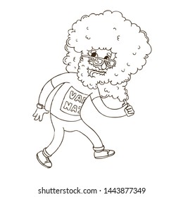 Hand Drawn Line ArtVector Illustration. Cute Cartoon Character: A man with a vape paired from an electronic cigarette. Coloring book page