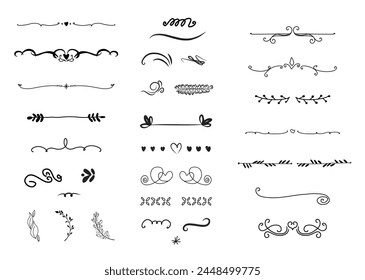 Borde de línea dibujado a mano, divisores establecidos. Doodle Elementos de diseño