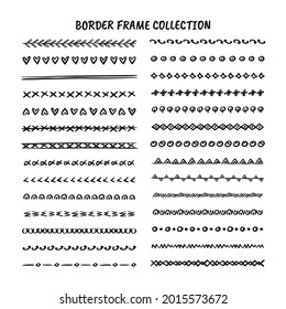 Hand drawn line, border, frame design element set isolated on white background