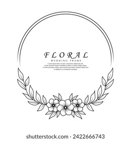 Hand drawn line border, leaves and flowers, wedding invitation and cards