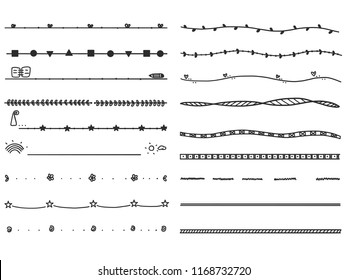 Hand drawn of line border set and design element style, vector illustration design.