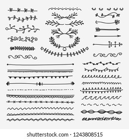 Hand drawn of line border set and design element style. Doodles. Vector illustration design