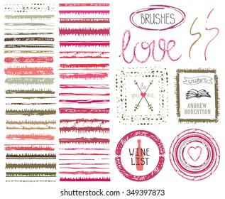 Hand drawn line border set,brush.Grunge pattern, ornament brushstroke.Colored Doodle decor.For decorating , design template,grunge distressed Vector illustration,abstract sketch background,frames