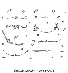 Hand drawn of line borders, text dividers with collection doodle set. Vector illustration design.