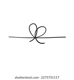 Hand drawn line bow ribbon tie thread gift package box rope border isolated on white collection. Scribble doodle minimalist outline style