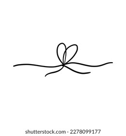 Hand drawn line bow ribbon tie thread gift package box rope border isolated on white collection. Scribble doodle minimalist outline style