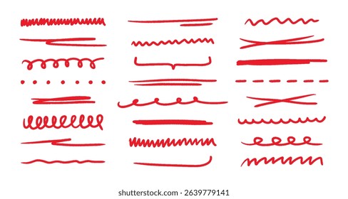 Hand drawn line brush doodle elements. Scribble pencil pen marker sketch vector texture. Handwritten grunge strokes, shapes and emphasis for design. Vector illustration.
