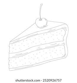 Hand drawn line cake. Vector illustration of bakery product. Black and white drawing for menu, packaging and label