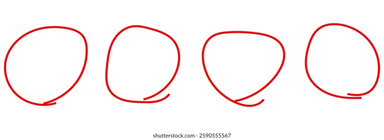 Hand drawn line circle . Doodle circles collection. Handwritten red circle. For marker pen, pencil, logo and text check. grunge paint. Scribble round shape. Vector illustration. eps10 