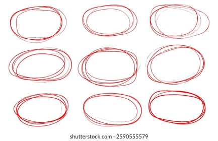 Hand drawn line circle . Doodle circles collection. Handwritten red circle. For marker pen, pencil, logo and text check. grunge paint. Scribble round shape. Vector illustration. eps10 