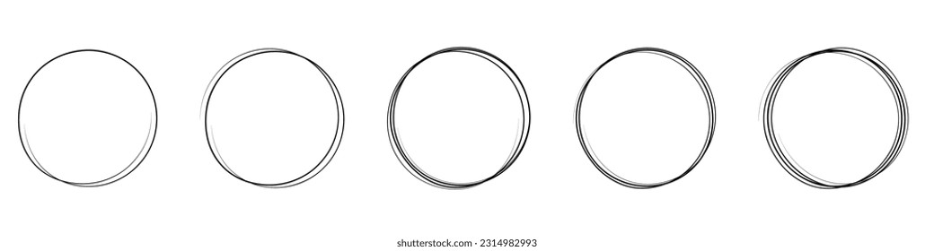 Hand drawn line circle on transparent backdrop. Line art sketch design round circular. Doodle set bubble design element. Vector illustration.EPS 10