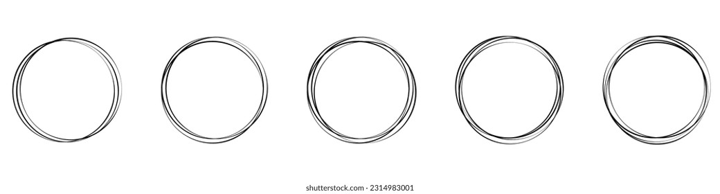 Hand drawn line circle on transparent backdrop. Line art sketch design round circular. Doodle set bubble design element. Vector illustration.EPS 10