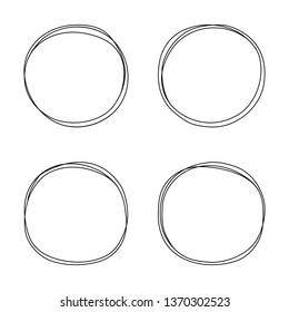 Hand drawn line circle set. Circular scribble doodle round circles for message note mark design element. Vector illustration.