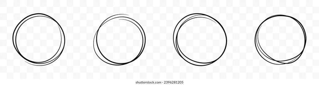 Conjunto de esbozo de círculo de línea dibujada a mano. Colección de círculos Doodle. Forma redonda resquebrajada. Marcos de círculo para el texto. Ilustración vectorial.